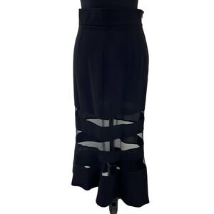 Paola Poggi Black Mesh Panels Asymmetrical Maxi Skirt XS